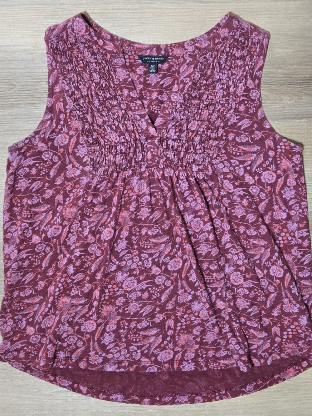 Lucky Brand Pink Floral Sleeveless Smocked Top
